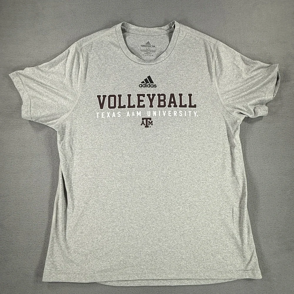 Texas A&M Aggies Volleyball Shirt Gray Large Dri-Fit University Logo Adidas